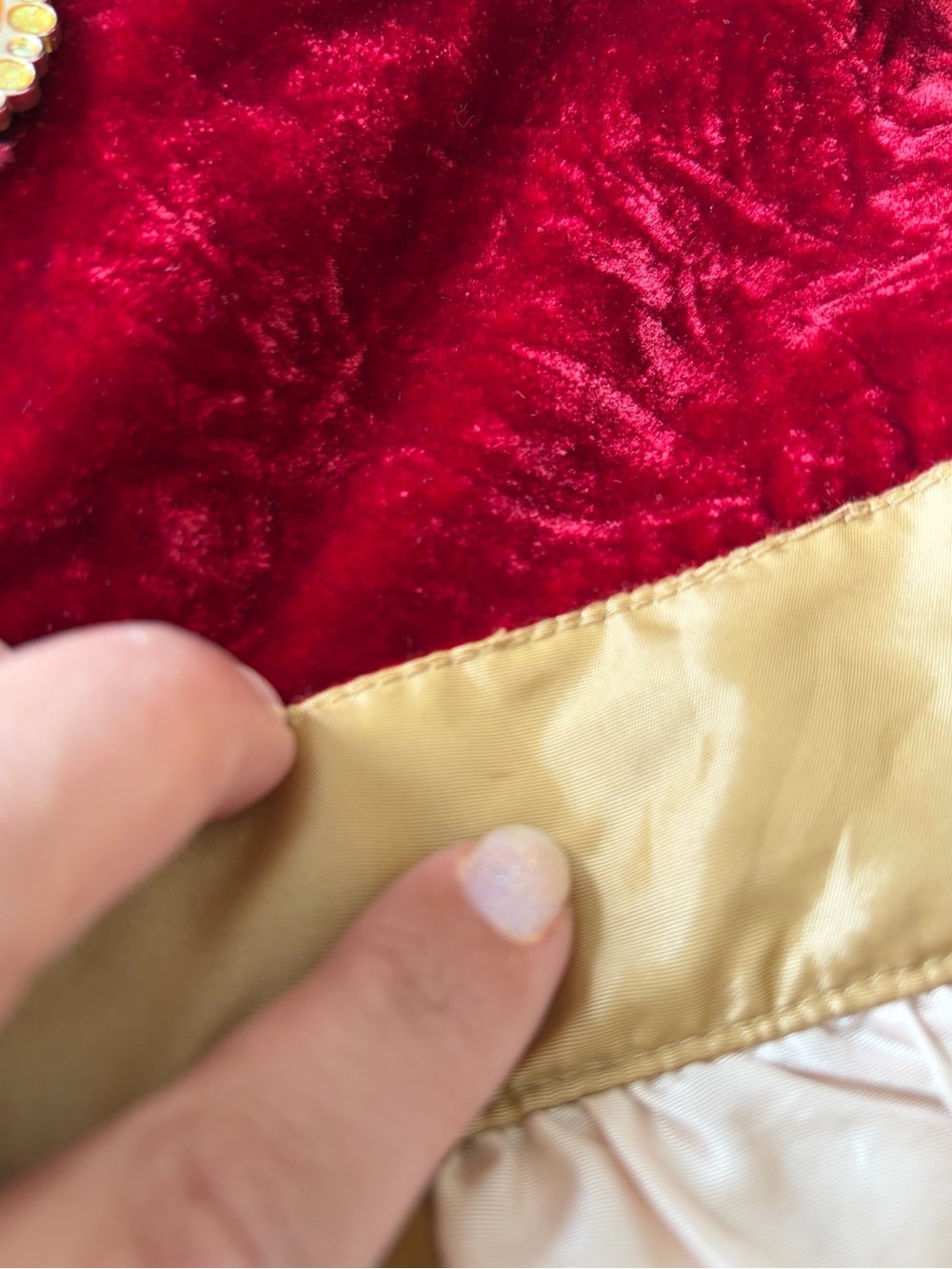 Disney Store size Small 5/6 Belle Red Velvet Gold Swirl Holiday Princess Dress - Picture 7 of 11
